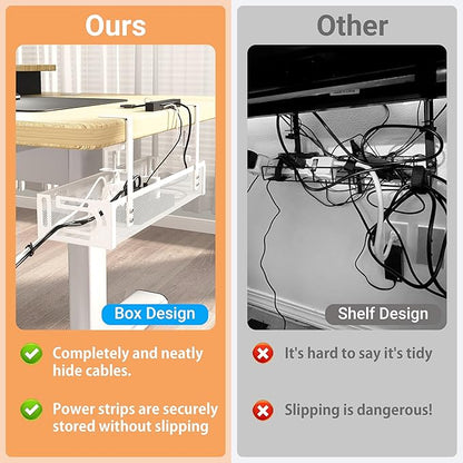 No Drill Under Desk Cable Management Tray, SONATURE 15.7" Cord Organizer for Table, Clamp Mount Desk Cable Management, Premium Carbon Steel Cable Organizer for Office, Home (White)