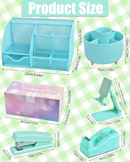 Green and Blue Desk Organizers and Accessories With Mesh Desk Organizer and 360°Rotating Pen Holder and a Lot of Office Green Office Supplies Beautifully Presented in a Gift Box Christmas Gifts