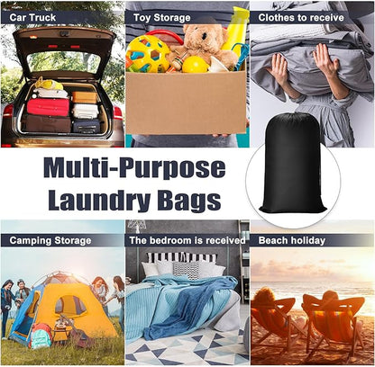 20 Pcs Laundry Bag Washable Travel Laundry Bags with Drawstring Lock Closure Large Heavy Duty for Camping Tent Blankets Dirty Clothes Yarn Fabric Storage, Multi Use(Black Color)