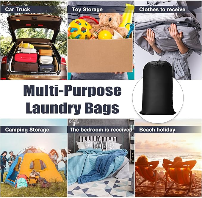 Sanwuta 40 Pcs 38" x 24" Large Laundry Bags with Drawstring Travel Laundry Bag Bulk Lock Closure Reusable Washable Heavy Duty for Dirty Clothes College Dorm Apartment(Black)