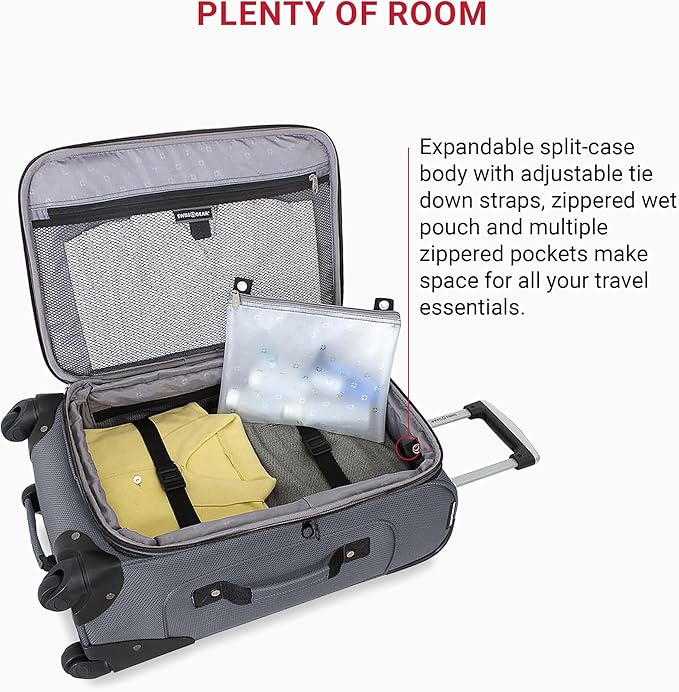 SwissGear Sion Softside Expandable Luggage with Spinner Wheels, Dark Grey, 2-Piece Set (21/25)