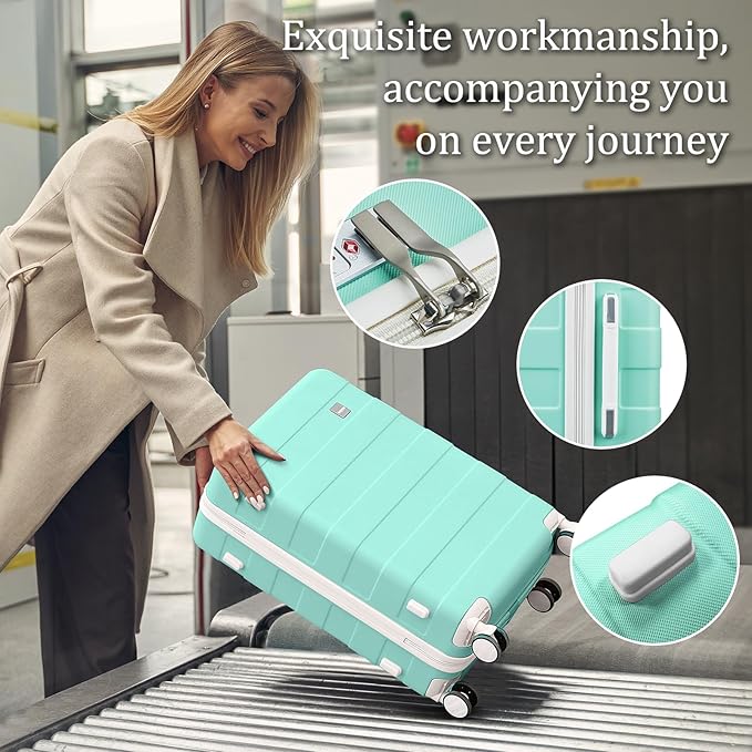 imiomo Hard Shell Luggage Sets 5 Piece for Women, Lightweight Hardside Rolling Suitcase Set with Spinner Wheels and TSA Lock, Green