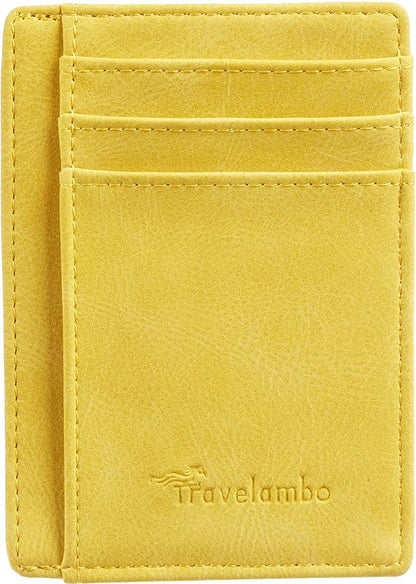 Travelambo Slim Wallet Front Pocket Minimalist Leather RFID Blocking Medium Size