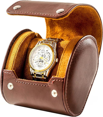 MR.OKAY Single Watch Travel Case- Classic Leather Watch Case With Superb Texture.Portable Watch Roll Or Organizer For Storage And Display. Men's Great Gift For Traveling, 100% Handmade by Artisans.