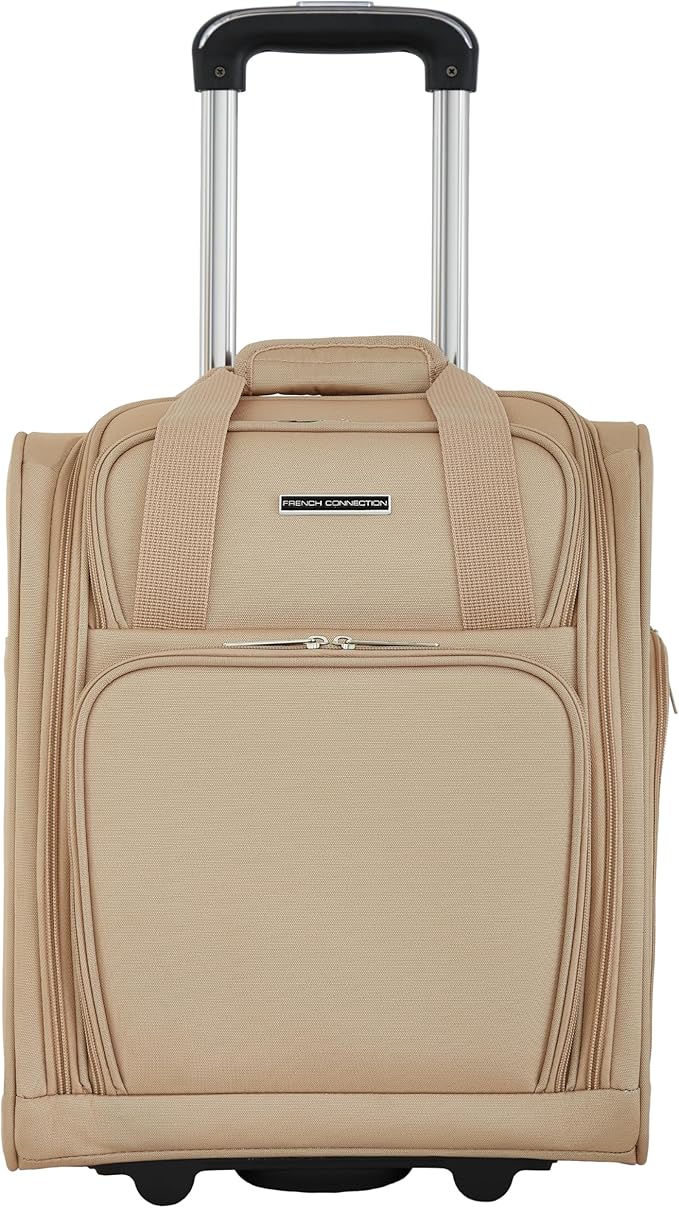 French Connection 16" Underseat Carry-On Luggage with USB/USB-C Ports, Toasted Almond