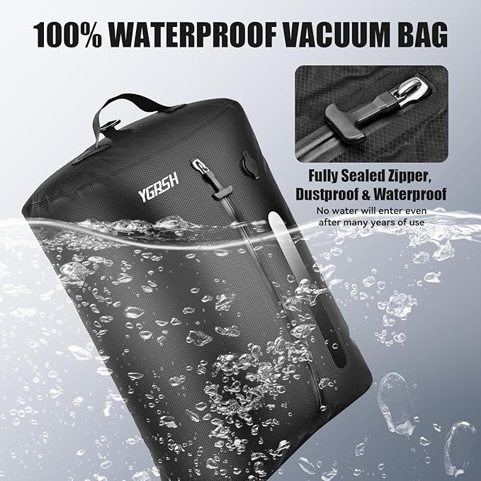 36L Vacuum Bags for Travel, 2Pcs Waterproof Compression Bags with Wireless Lockable Pump, Reusable Vacuum Packing Cubes Compatible with Suitcase, Luggage, Backpack (2PCS + Pump + Shoulder Strap)