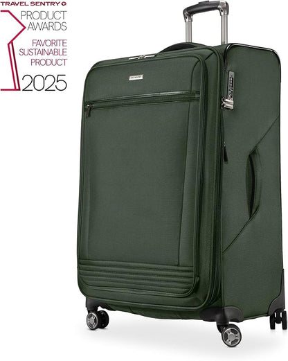 Ricardo Beverly Hills Avalon Softside Medium Check-In Luggage Made with Sustainable 100% Recycled PET (rPET), Lightweight, Eco-Friendly Travel, Expandable, Dual Spinner Wheels, Juniper Green, 28-inch