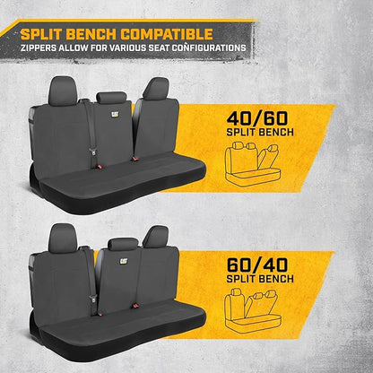 CAT Gray Rear Seat Cover for Cars, SUVs & Small Trucks – Heavy-Duty Oxford Canvas – 60/40 Split Bench Protector – Durable Back Seat Cover for Pets, Travel & Daily Use – Car & Truck Interior Accessory