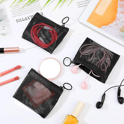 Jexine 30 Pieces Mini Zipper Mesh Bags Nylon Small Zipper Pouch Mini Pouch Portable Beauty Purse Mesh Coin Purse for Travel Home Keychain Holder Makeup Cosmetic Storage(4 x 3 Inches,Black)