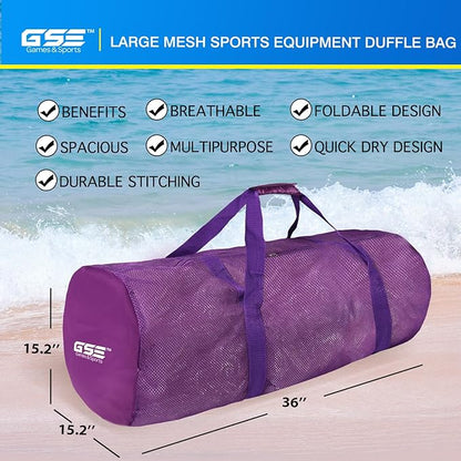 Purple Heavy-Duty Large Mesh Sports Duffle Bag, Dry Bag, Diving Equipment Scuba Bag with Zipper. Great for Gym Workout, Sport Balls Storage, Scuba Gear, Snorkeling, Water Sports and Travel
