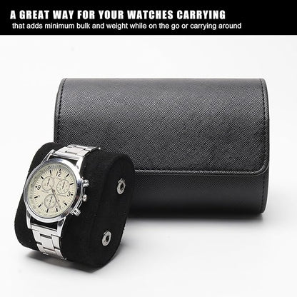 Longjet Watch Roll Travel Case for Men Portable Watches Organizer Box with Removable Velvet Pillow Holder (2 Slot Black Cross)