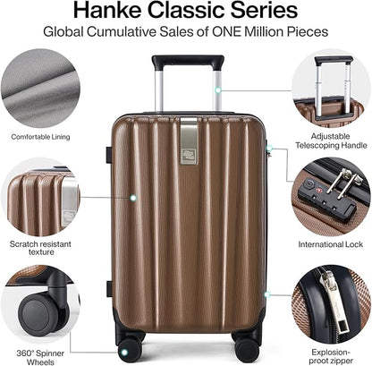 Hanke 24 Inch Luggage Suitcases With Spinner Wheels Lightweight PC Hard Shell Rolling Suitcase With Travel Lock,Checked-Medium 24-Inch （Brown）