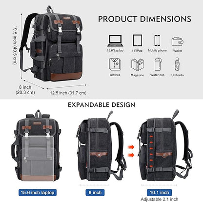 WITZMAN Canvas Travel Backpack for Men Large Laptop Backpack Fit 16 inch Carry-on Airline Approved Convertible Shoulder Rucksack(A6617-3 Black)