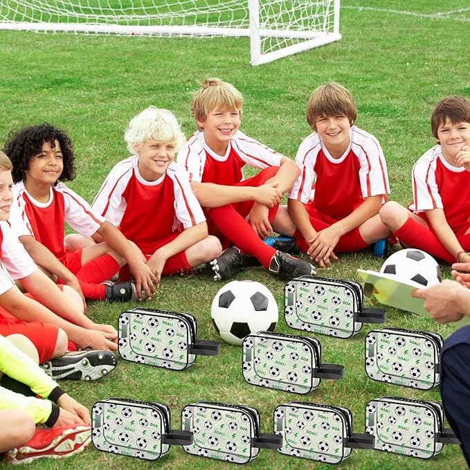 12 PCS Soccer Gift Accessories Bags Soccer Cosmetic Bags Goodie Snack Makeup Pouch Bag Waterproof Clear PVC Travel Bag with Zipper for Girls Team Gifts Valentine Player Sport Party Favors