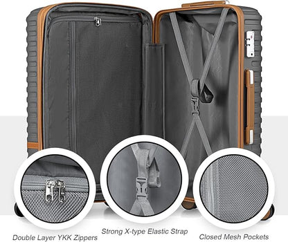 Joyway Expandable Luggage Sets 2 Piece Carry on and Check,Hardside Suitcase with Spinner Wheels and TSA Lock (Grey,13/20/24)