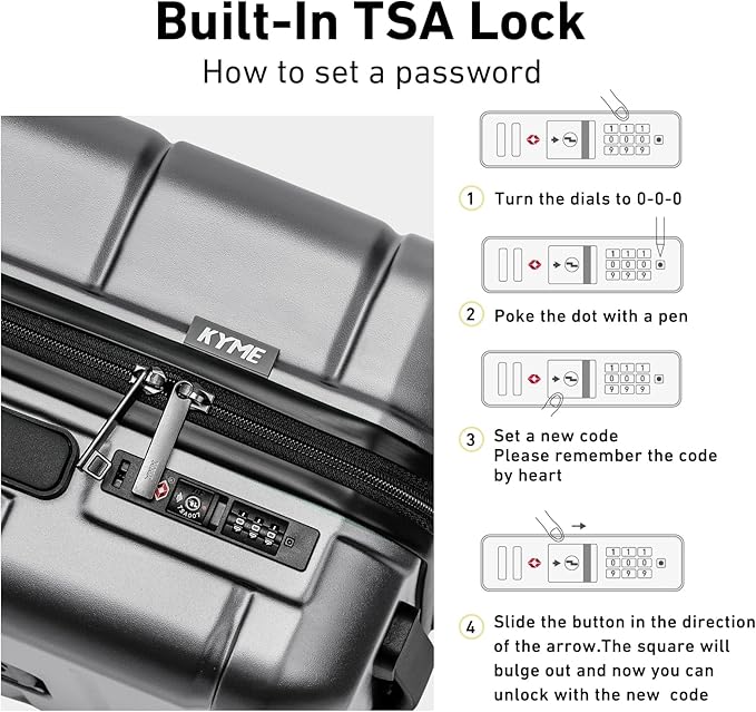 KYME Luggage Sets 3 Piece Hard Shell 22in/26in/30in Suitcases with Wheels Hardside Suitcase Set with TSA Lock Travel Rolling Luggage Set for Women Men Silver Grey