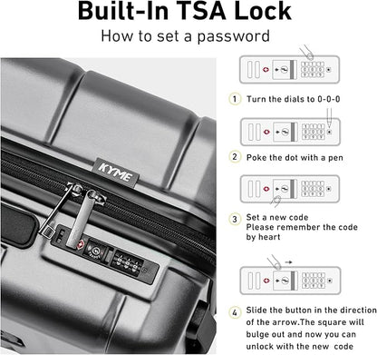 KYME Suitcases with Wheels Hardshell 26 Inch Luggage with TSA Lock Durable Medium Checked Travel Rolling Luggage with Cup Holder for Women Men Silver Grey