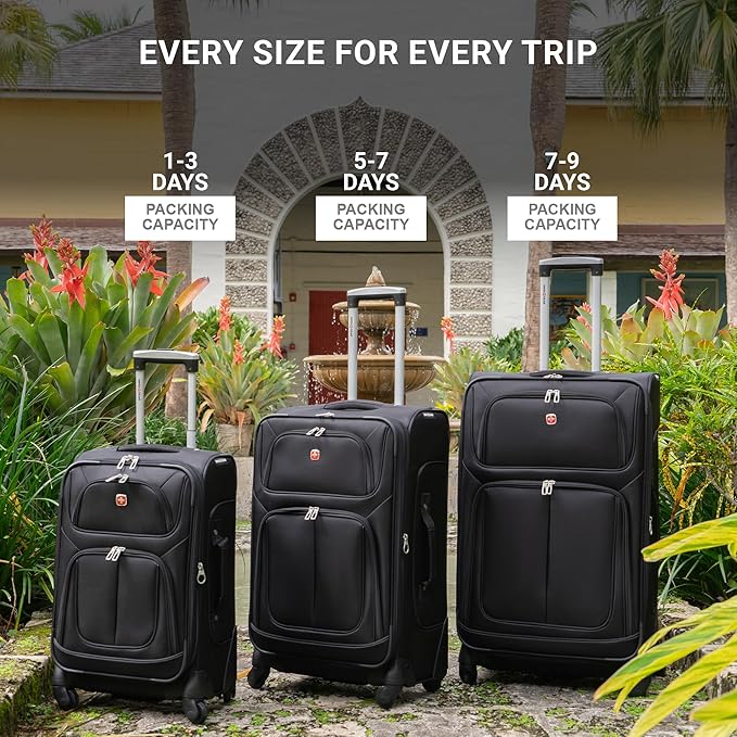 SwissGear Sion Softside Expandable Luggage – Carry-On Suitcase with 360 Degree Wheels & Retractable Handle – 21 Inch, Perfect for 1-3 Night Trips – Burgundy