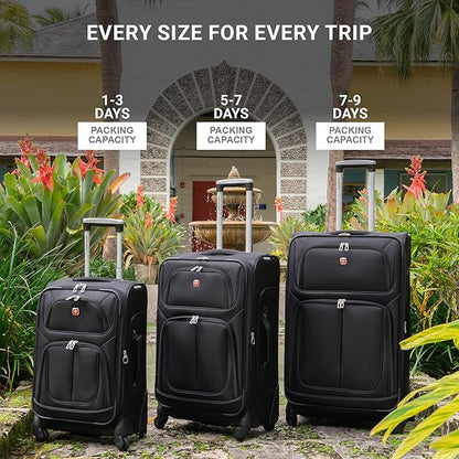 SwissGear Sion Softside Expandable Luggage – Carry-On Suitcase with 360 Degree Wheels & Retractable Handle – 21 Inch, Perfect for 1-3 Night Trips – Pewter