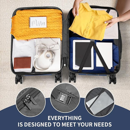 Karl home Carry On Luggage 22x14x9 Airline Approved, ABS Hardshell Suitcase with TSA Lock & Spinner Wheels, Durable Small Suitcase Rolling Luggage for Business Travel, Navy Blue