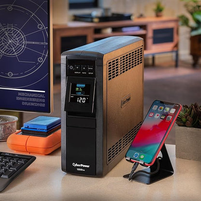 CyberPower CP1350PFCLCD PFC Sinewave UPS Battery Backup and Surge Protector, 1350VA/880W, 12 Outlets, AVR, Mini-Tower; UL Certified