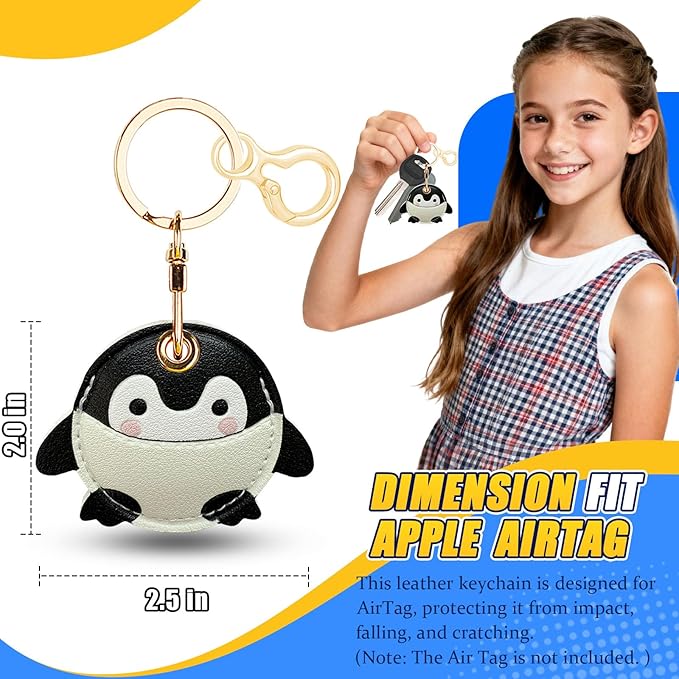Leather Keychain for Airtag, Cute Protective Keychain Holder Compatible with Apple Air Tag,GPS Case Cover for Keys(Penguin)