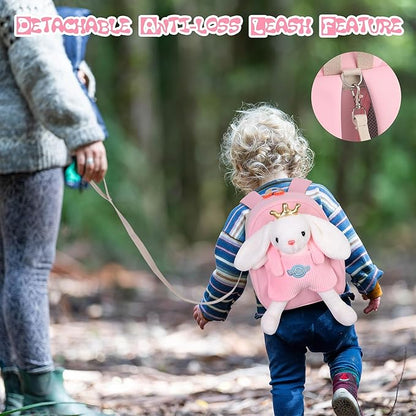 Small Rabbit Toddler Backpacks with Soft Bunny Dolls & Leash Preschool Backpack with Stuffed Animals for School Travel, 2 3 4 5 6 Year Old
