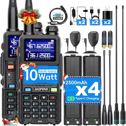 Baofeng Radio Ham Radio Handheld 5RM 10W Long Range 4 Rechargeable Batteries NOAA Weather Two Way Radio Walkie Talkie for Adults with Programming Cable,999CH for Survival Gear Hunting Camping, 2 Pack