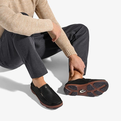 OLUKAI Moloa Men's Premium Leather Shoes, Easy Slip On & Off Design, Casual & Versatile Loafer, Drop-in Heel & Enhanced Traction