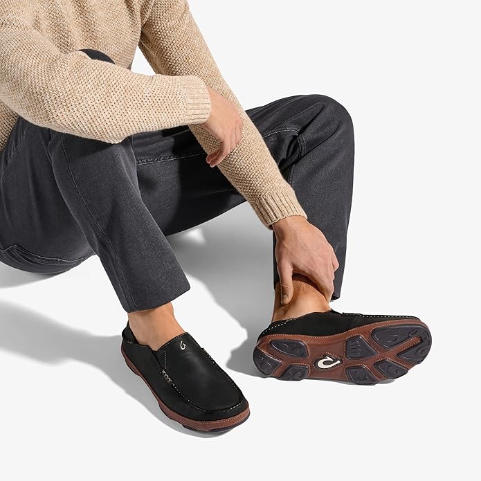 OLUKAI Moloa Men's Premium Leather Shoes, Easy Slip On & Off Design, Casual & Versatile Loafer, Drop-in Heel & Enhanced Traction