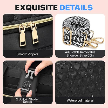 Diaper Bag Backpack, 4 in 1 Convertible Baby Travel Backpacks, Diaper Bag with Changing Pad Diaper bag, Baby Bag for Mom, Insulated Pockets, Stroller Straps, Black