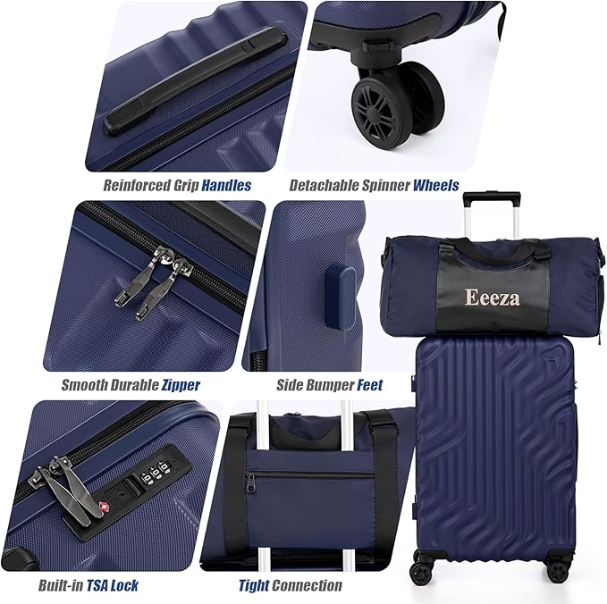 Luggage Sets Suitcase Sets 5 Piece Luggage Sets Suitcase with ABS Hard Shell Lightweight TSA Lock and Double Rotatable Detachable Wheels(Navy,20"/24"/28"/DB/TB)