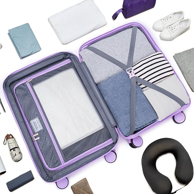 LARVENDER Luggage Sets, Suitcase Set 3 Piece Expandable Luggage PP Lightweight Large Suitcases with Wheels for Women (28/24/20inch,Lavender)