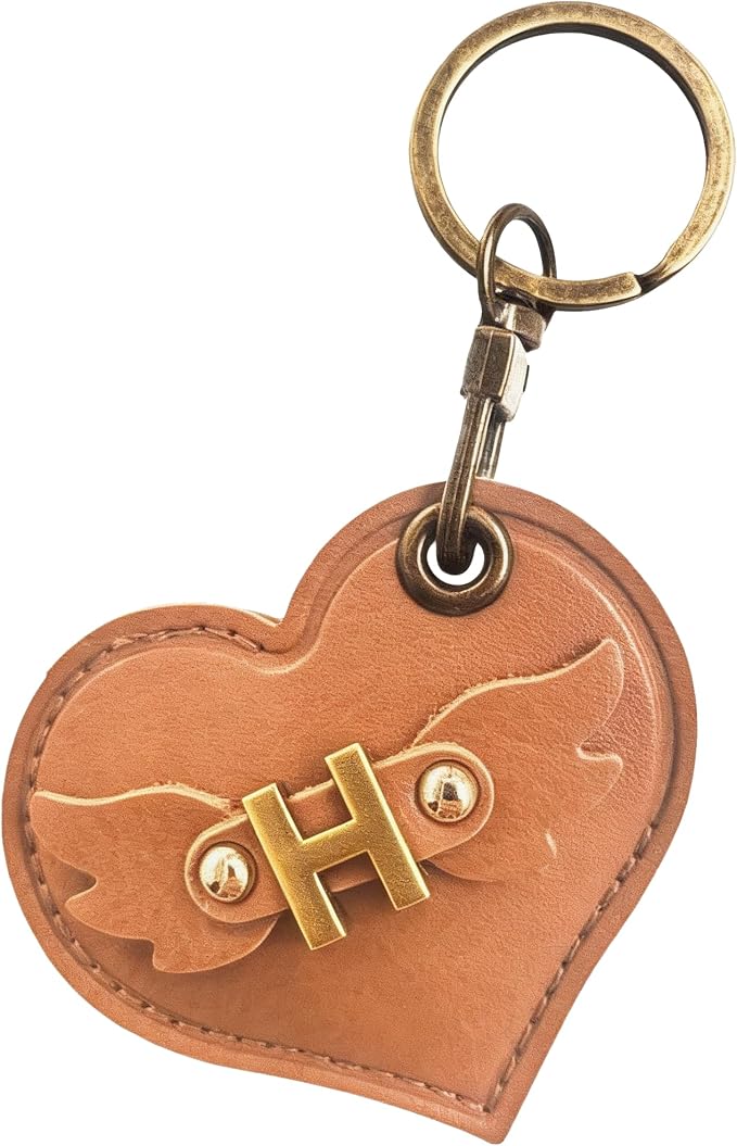 Initial Letter Leather Alphabet Keychain Holder Case Compatible with AirTag,Cute Protective Air Tag Cover with Bronze Keyring,Anti-Scratch Finder GPS Tracker Case for Pets Keys Wallet Luggage(H)