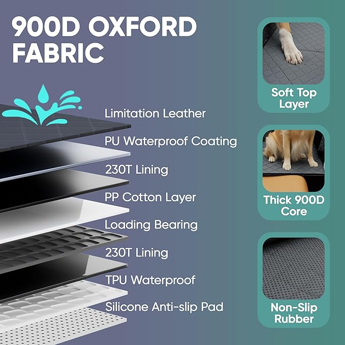 Hard Bottom Dog Car Seat Cover for Back Seat, 900D Oxford Waterproof Pet Seat Extender Supports 400lbs, Car Seat Protector and Hammock for Dogs, Compatible with Car, Small SUV & Truck