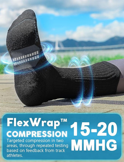 Womens Coolmax Bamboo Viscose Compression Running Crew Socks, Moisture-Wicking Anti-Blister Hiking&Gym Athletic