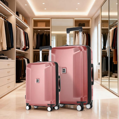 Luggage Sets 2 Piece, 20/28 Inch Lightweight Expandable PC Hardside Durable Suitcases with Spinner Wheels & TSA Lock, Pink