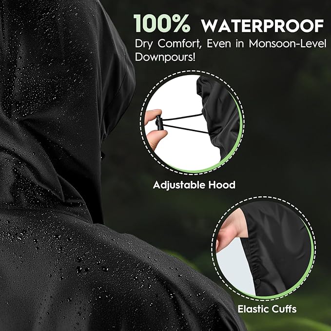 Bruvoalon 3-in-1 Rain Poncho with 1/4 Zip & Chest Pocket, Waterproof, Sunshade, Ground Mat for Adults & Youth Emergency