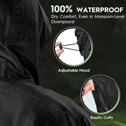 Bruvoalon 3-in-1 Rain Poncho with 1/4 Zip & Chest Pocket, Waterproof, Sunshade, Ground Mat for Adults & Youth Emergency