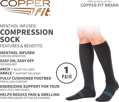 Copper Fit womens Ice Menthol Infused Compression Socks, Black, Small-Medium US