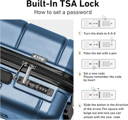 KYME Carry On Luggage 22x14x9 Airline Approved Expandable Hardshell 20 Inch Luggage with TSA Lock Carry On Suitcase with Wheels Small Travel Rolling Luggage with Cup Holder for Women Men Lt Blue