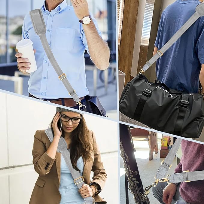 ZINZ 60" Universal Bag Strap with Ultra-Thick Fixed Breathable Pad Adjustable Heavy-Duty Shoulder Strap for Laptop Bag Crossbody Luggage Gym Bag Camera Bag and More -Gray