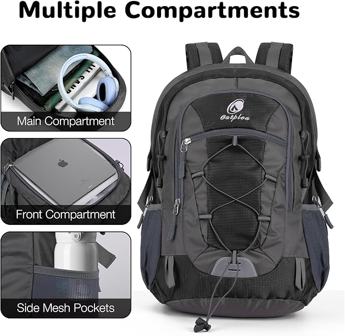 25L Small Hiking Backpack Daypack for Men, Waterproof Outdoor Backpack with Chest Strap for Camping, Black
