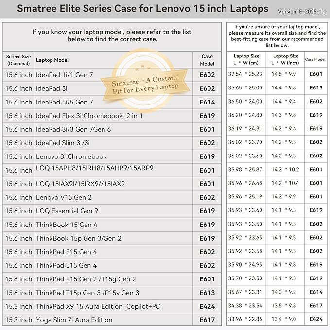 Smatree 15 inch Laptop Sleeve for Lenovo ThinkPad T15p/P15v Gen 3,ThinkBook 15p Gen 2,for IdeaPad Flex 3i Chromebook 2 in 1, Protective Laptop Case with Pocket, YKK Zipper, Shockproof Design (E613)