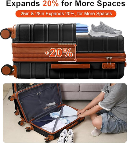 4 Piece Luggage Set Expandable ABS Travel Suitcase Set TSA Lock Hardshell Durable Lightweight Traveling Luggage Sets Gift for Back to School (Black, 28in26in20in13in)