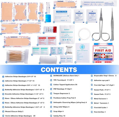 Mini First Aid Kit - 150 Pieces Emergency Medical Kit for Home, Car, Travel, Camping, Truck, Hiking, Sports, Office, Vehicle & Outdoor Emergencies
