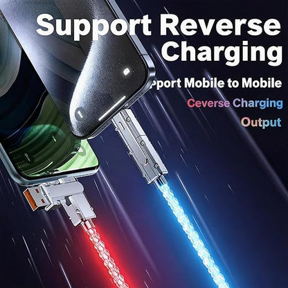 USB Cable PD Fast Charger Lighted Up (USB 4IN1 RGB),Supports Data Transfer, can be Used as a Night Light, Cable Length Approx. 39 inches, Compatible with Most Devices.