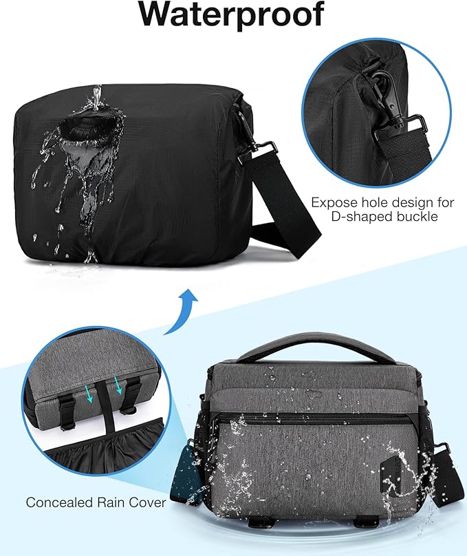 BAGSMART Small Camera Bag for Photographers, Compact Camera Shoulder Bags for DSLR/SLR/Mirrorless Cameras, Waterproof Crossbody Camera Case with Tripod Holder, Grey