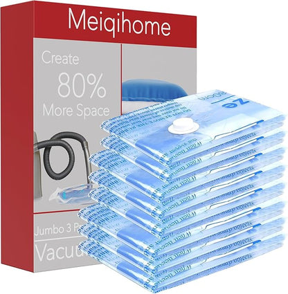 Vacuum Storage Bags 8 Combo (3 Jumbo/3Large/2 Medium), Space Saver Sealer Bags,Plastic Packaging Bags, Airtight Compression Bags for Clothes, Pillows, Comforters, Blankets, Bedding