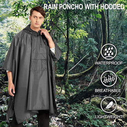 salamra Hooded Rain Poncho Waterproof Raincoat Jacket for Men/Women/Adults with Pocket